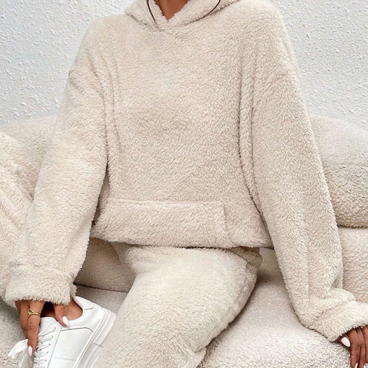 Cozy teddy house suit with hood for women - Sandy