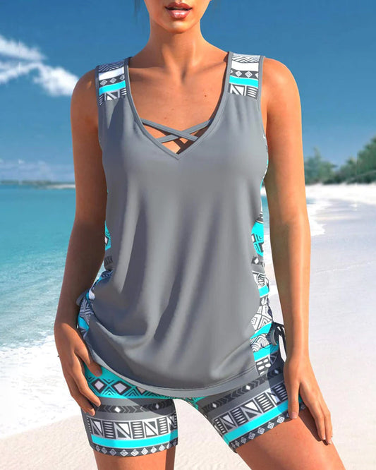 Estell Tankini-Set | Sommerliches Tankini-Set mit geometrischem V-Ausschnitt