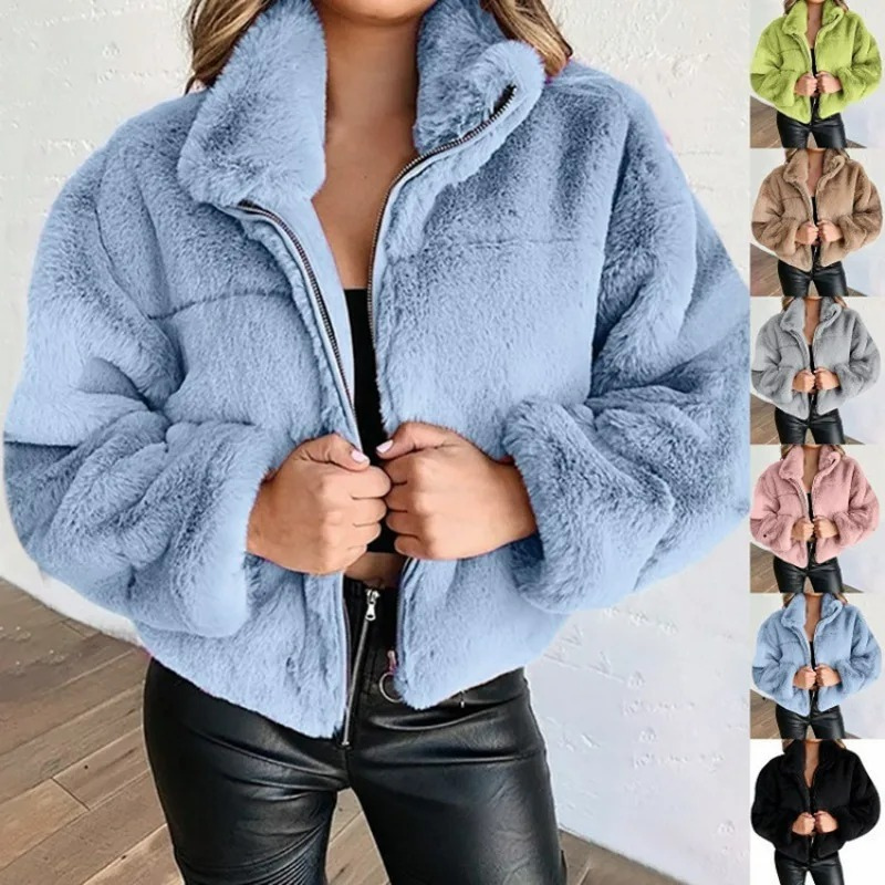 Morvell - Fashionable Teddy Coat Women - Short Winter Coat with Zipper and Collar