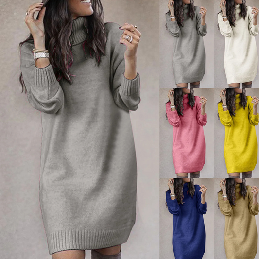 Tederjur - Loose Casual Knitted Dress with Ribbed Cuffs, Knitted Women's Dresses