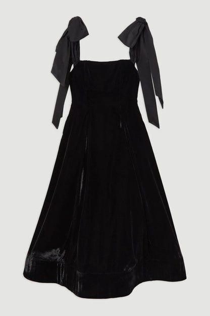 Velvet Strapless Bow Midi Dress