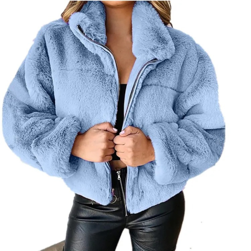 Morvell - Fashionable Teddy Coat Women - Short Winter Coat with Zipper and Collar