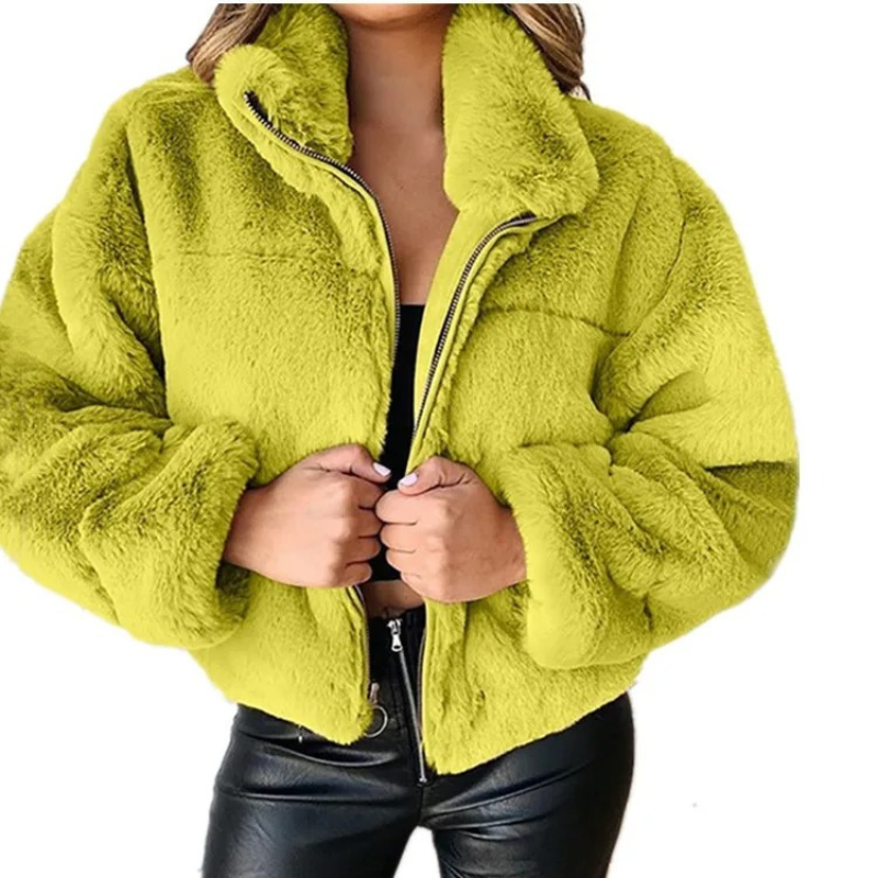 Morvell - Fashionable Teddy Coat Women - Short Winter Coat with Zipper and Collar