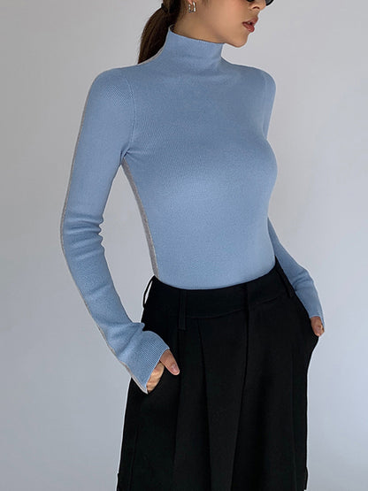 BEAUVOGUE - Two-tone double-sided knitted long sleeve top