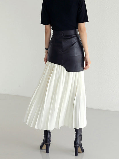 BEAUVOGUE - Asymmetrical patchwork chiffon pleated midi skirt