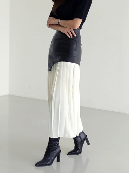 BEAUVOGUE - Asymmetrical patchwork chiffon pleated midi skirt