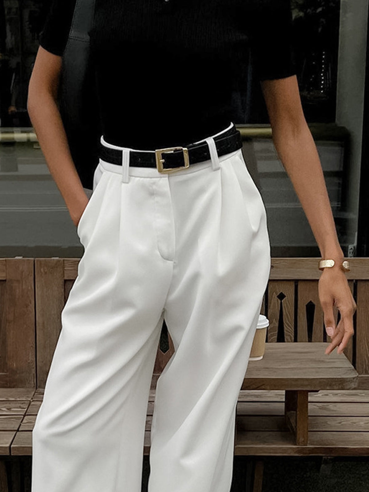 BEAUVOGUE - Plain wide leg trousers without belt