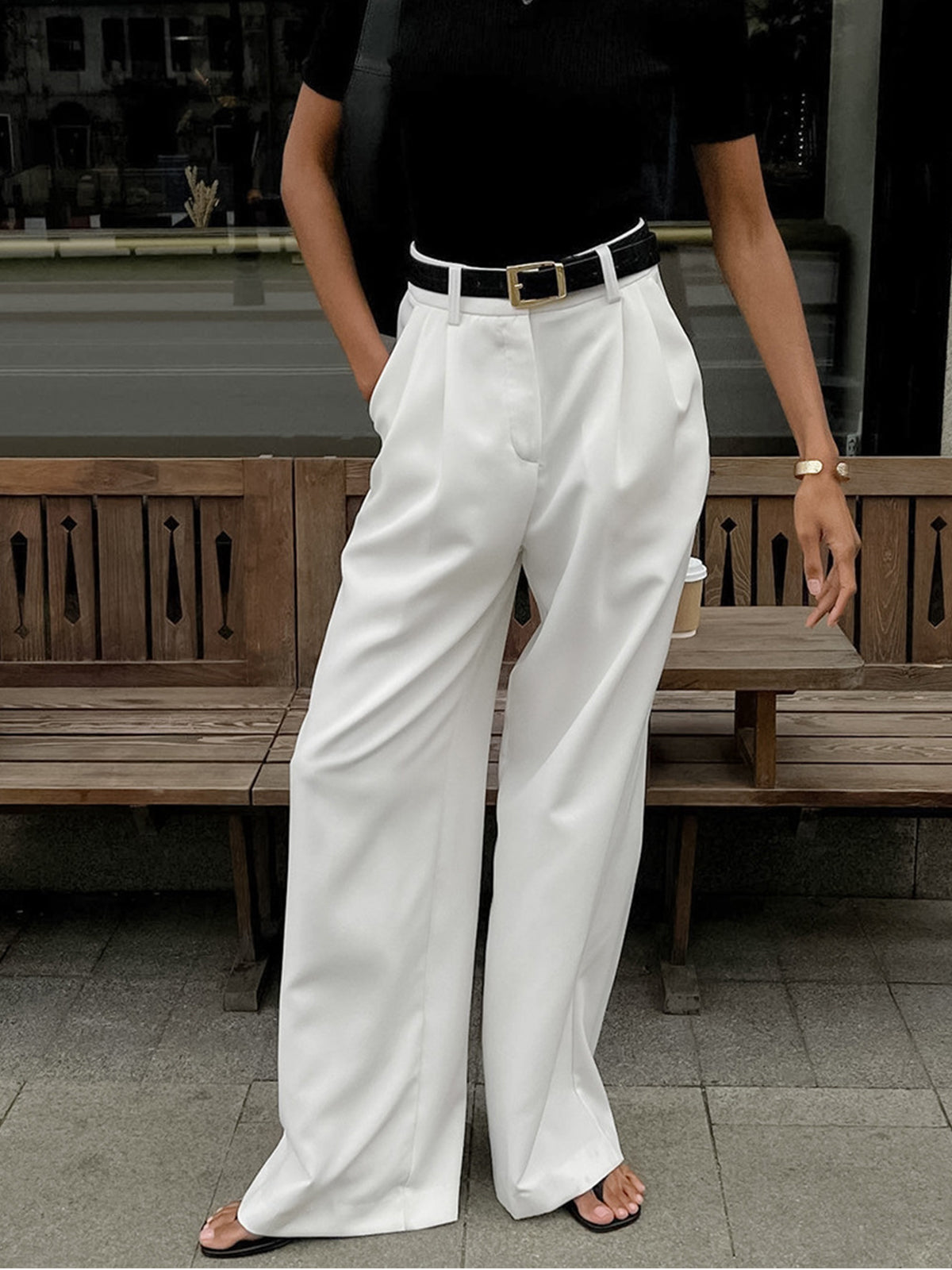 BEAUVOGUE - Plain wide leg trousers without belt