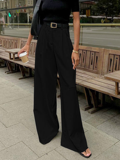 BEAUVOGUE - Plain wide leg trousers without belt