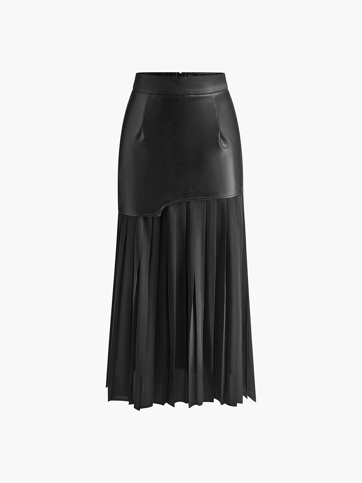 BEAUVOGUE - Asymmetrical patchwork chiffon pleated midi skirt