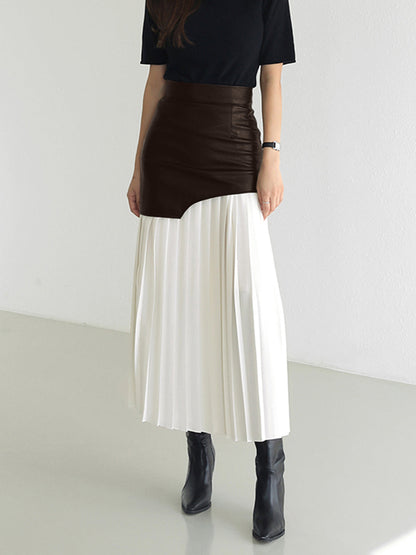 BEAUVOGUE - Asymmetrical patchwork chiffon pleated midi skirt