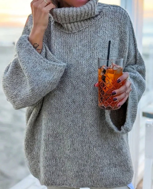 Maud - Baggy Plain Sweater with High Neckline