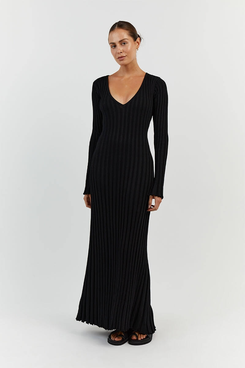 Maria™ | Knitted Midi Dress With V-neck