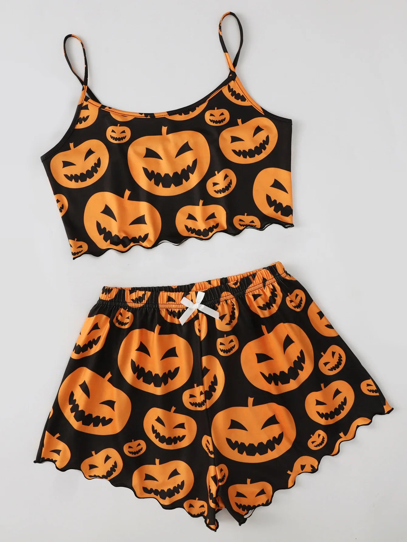 Dames Pyjama Set Halloween Pompoen Skelet Print Cami Top & Sla Trim Short Nachtkleding & Loungewear